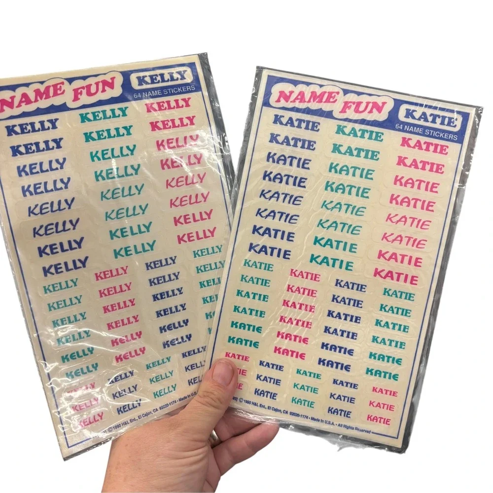 Vintage 1990 Name Fun Peel & Stick Labels H&L Ent Clear Name Stickers Lot 90s